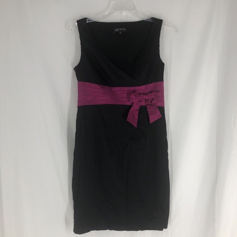 Jones New York Size 12 Black Pink Sleeveless Sheath Career Cocktail Party Dress